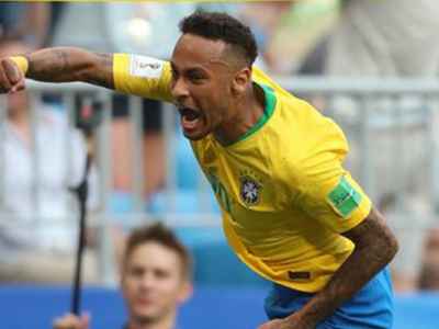 Neymar comemora seu gol contra o México
